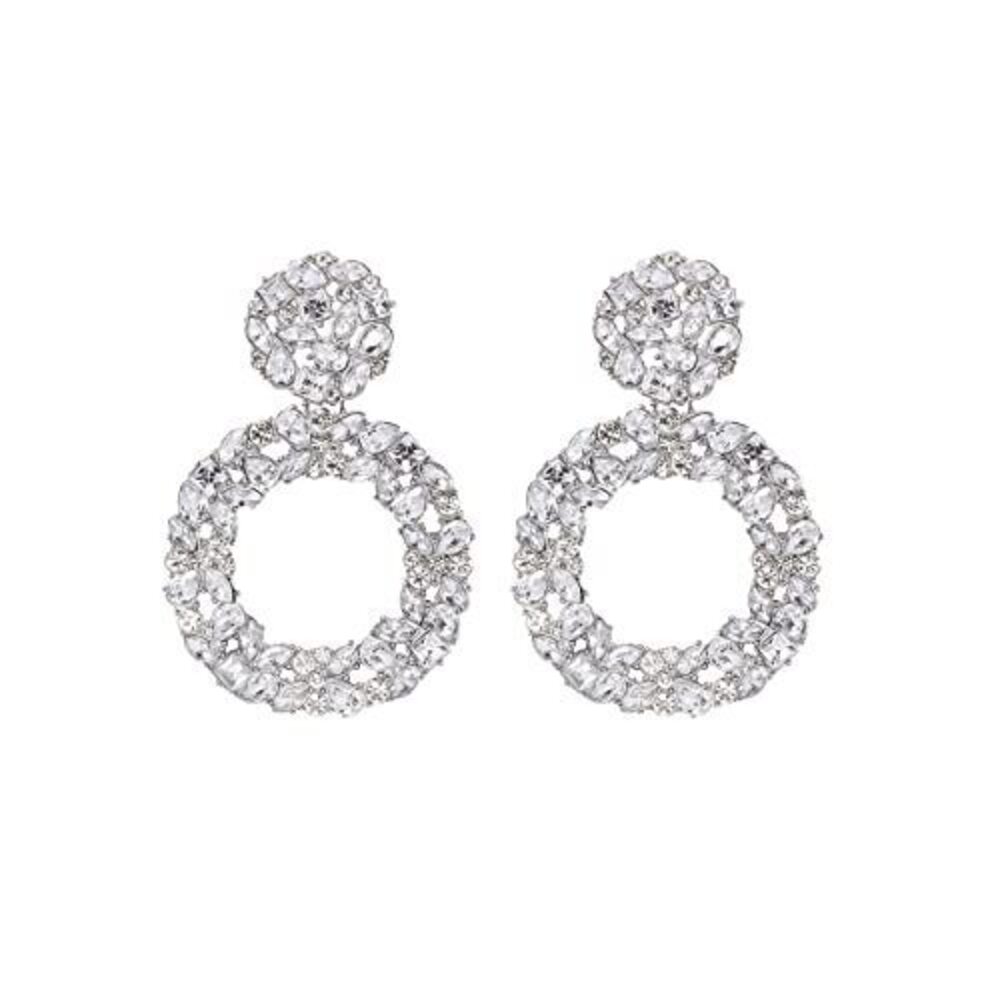 8484 Sparkle Crystal Statement Drop Earrings Vintage Silver Rhinestone